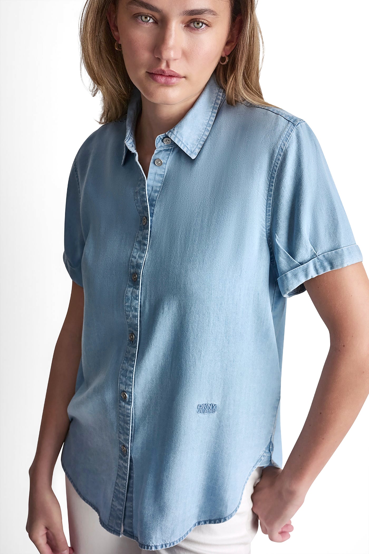 GARMENT DYE BUTTON-FRONT SHIRT - Chambray - 5