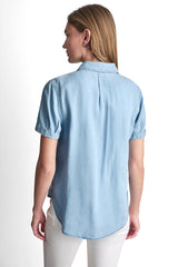 GARMENT DYE BUTTON-FRONT SHIRT - Chambray - 3