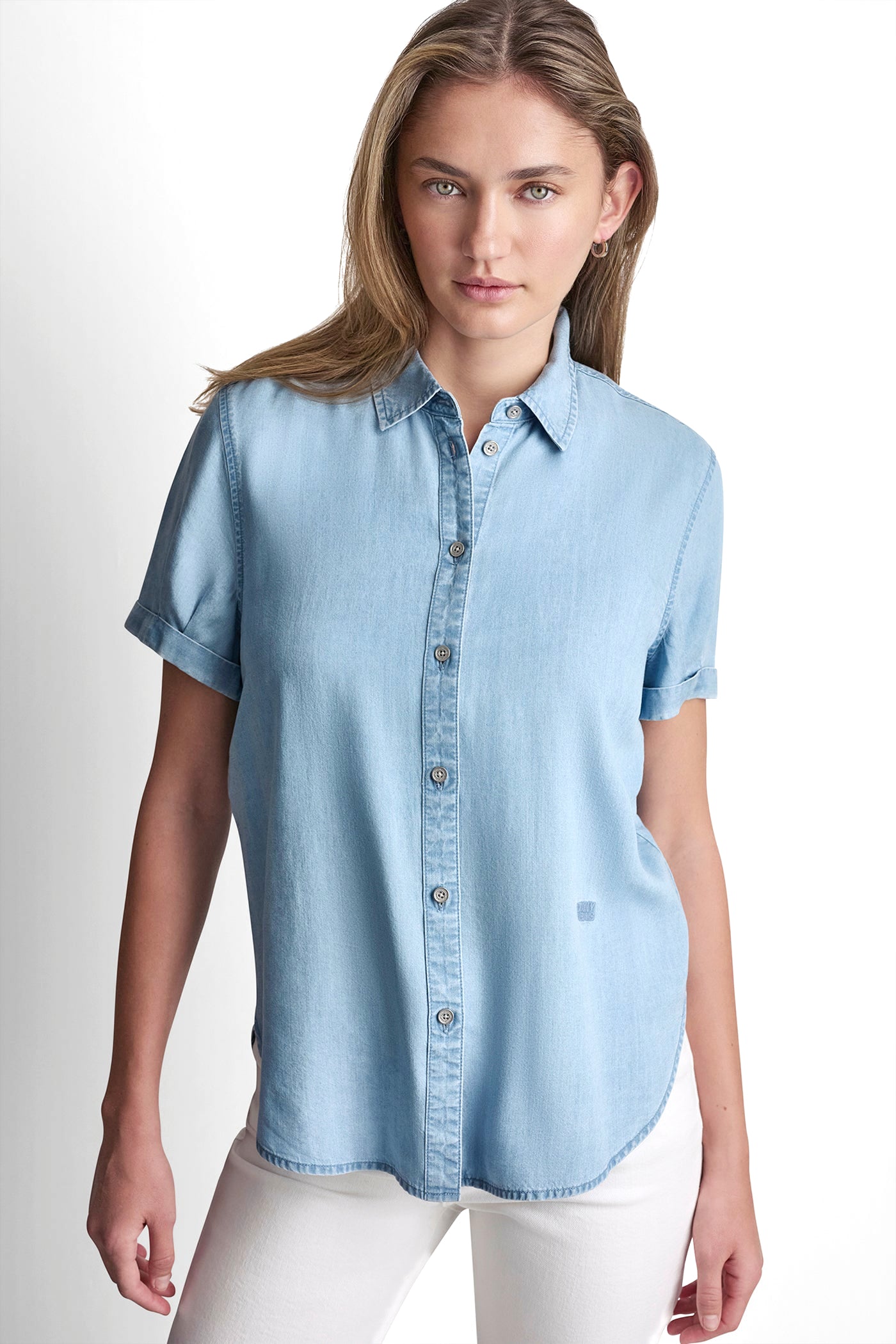 GARMENT DYE BUTTON-FRONT SHIRT - Chambray - 1
