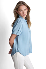 GARMENT DYE BUTTON-FRONT SHIRT - Chambray - 4