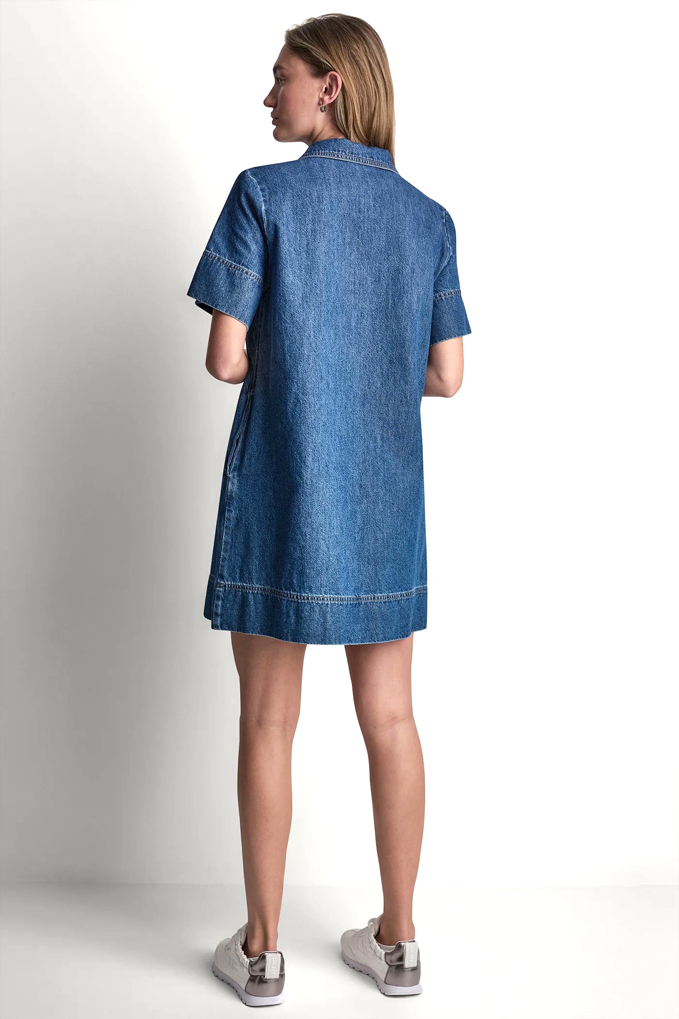 LACE UP DENIM SHIFT DRESS - Rustic Indigo - 3