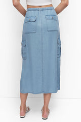 GARMENT DYE TIE WAIST CARGO SKIRT - CHAMBRAY - 3