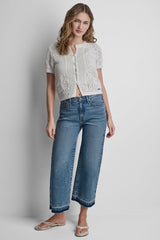 LACE STITCH BUTTON FRONT CARDIGAN - Ivory - 2