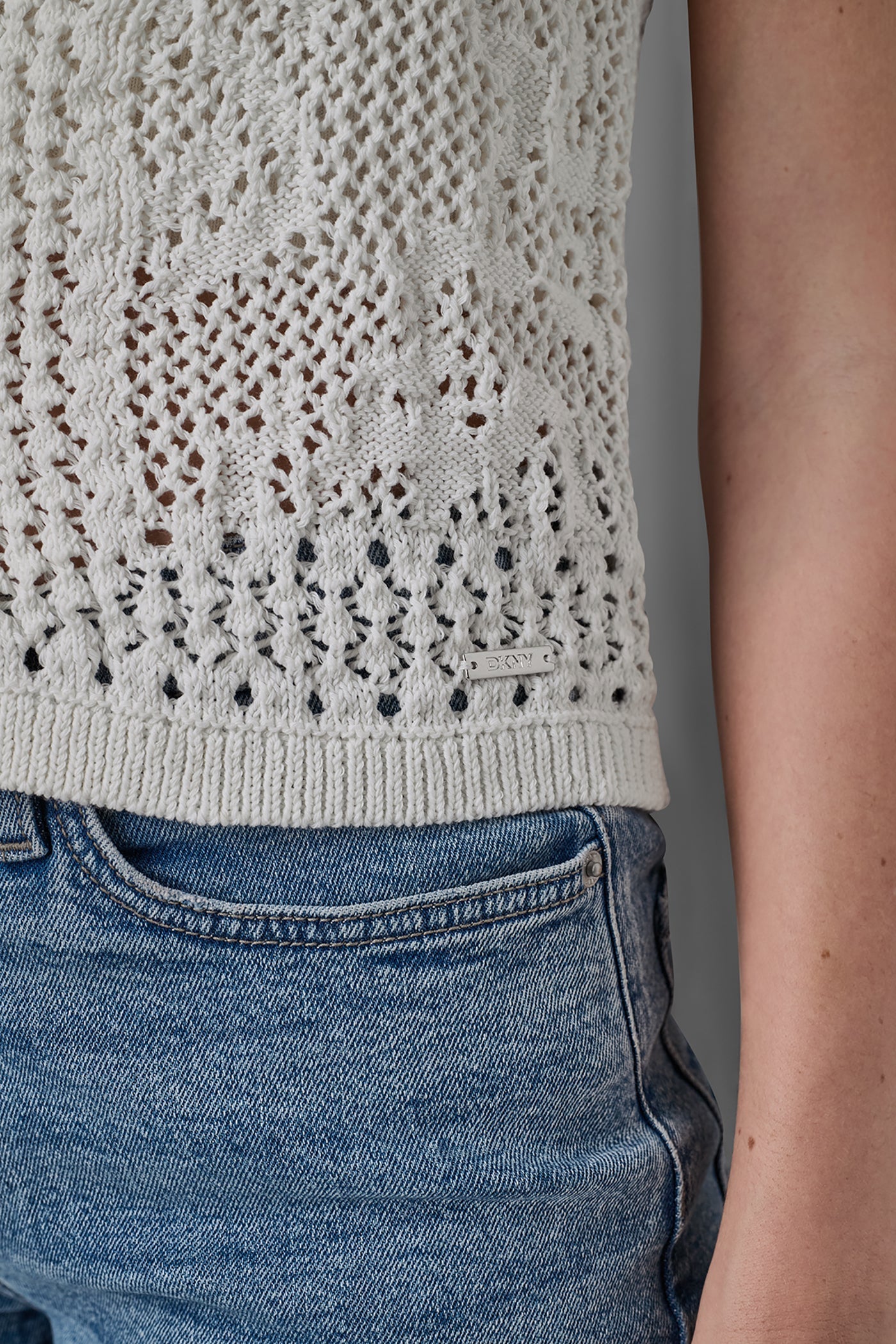 LACE STITCH BUTTON FRONT CARDIGAN - Ivory - 7