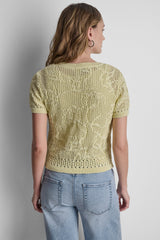 LACE STITCH BUTTON FRONT CARDIGAN - Pastel Yellow - 3