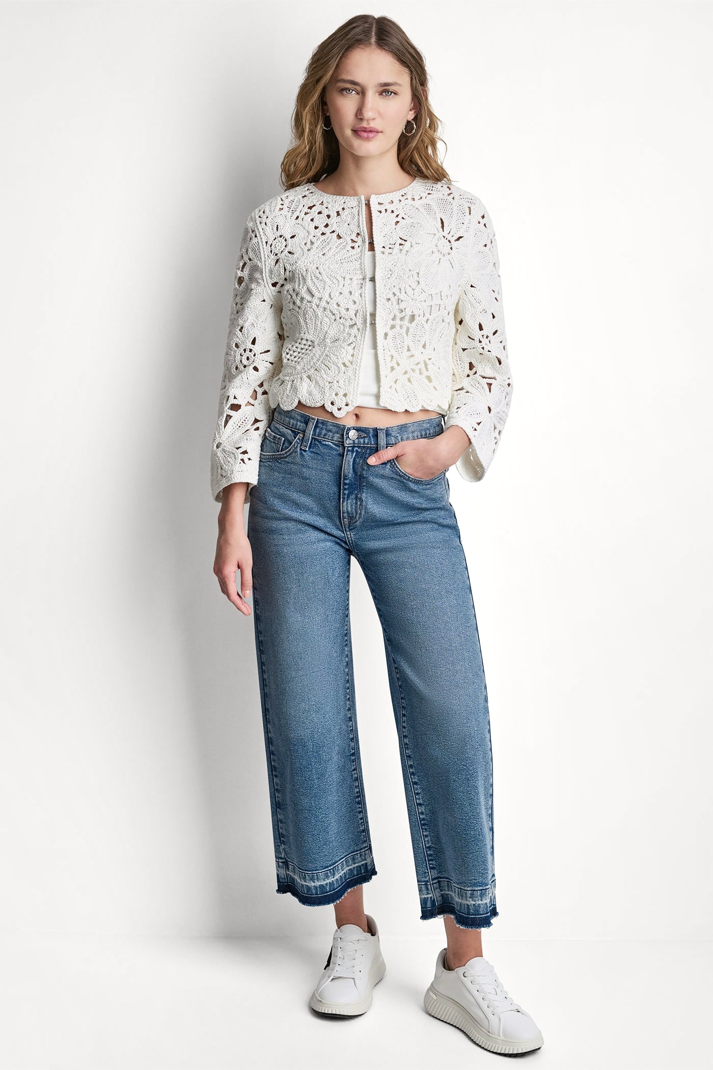 FLORAL CROCHET CARDIGAN WITH SCALLOP HEM - Eggnog - 5
