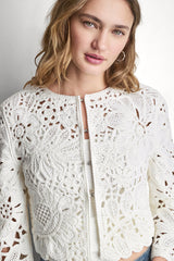 FLORAL CROCHET CARDIGAN WITH SCALLOP HEM - Eggnog - 2
