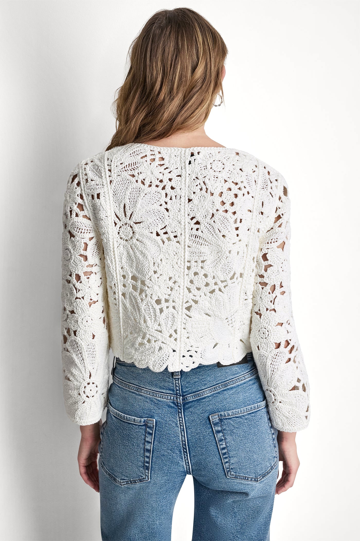FLORAL CROCHET CARDIGAN WITH SCALLOP HEM - Eggnog - 3