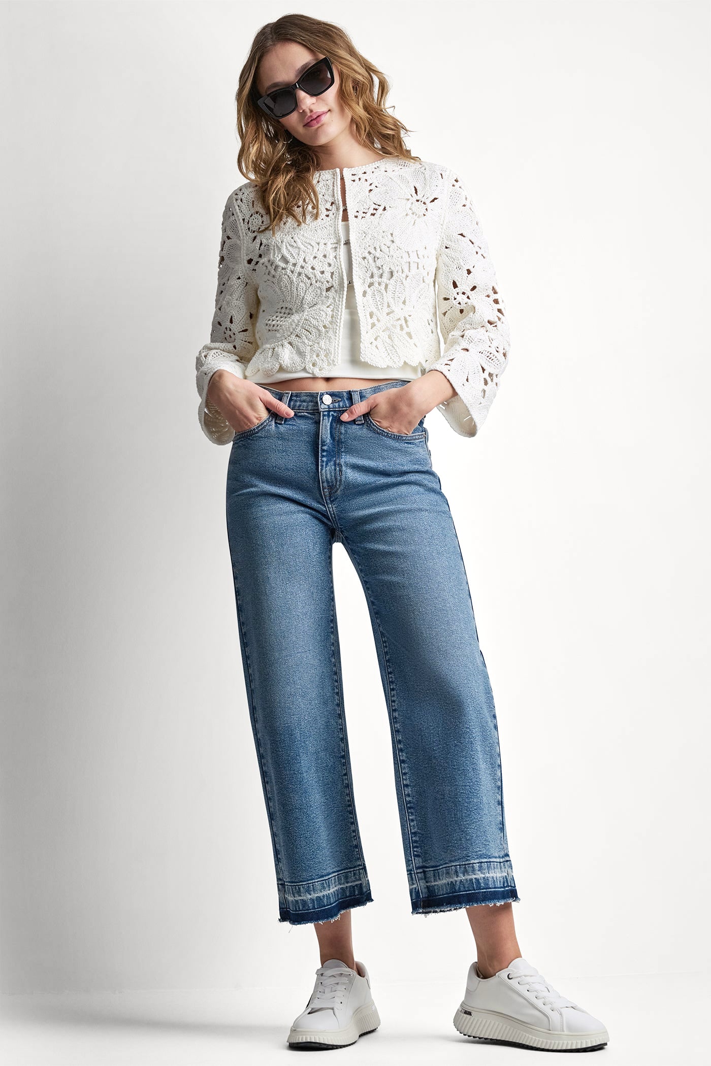 FLORAL CROCHET CARDIGAN WITH SCALLOP HEM - Eggnog - 6