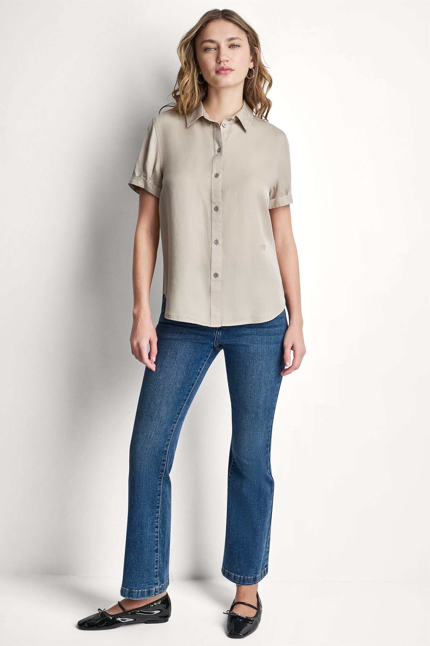 GARMENT DYE BUTTON-FRONT SHIRT - Pebble - 7