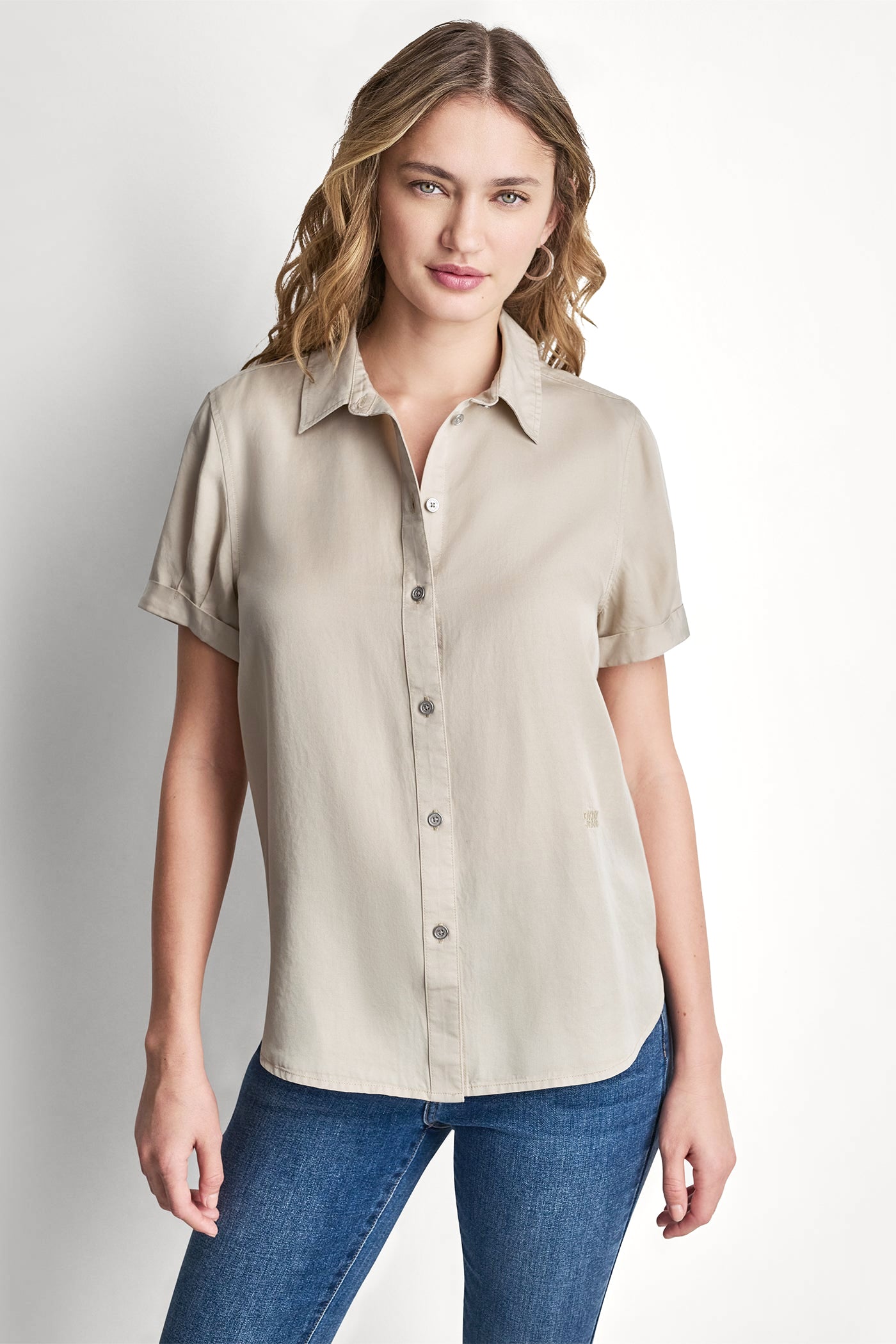 GARMENT DYE BUTTON-FRONT SHIRT - Pebble - 2