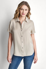 GARMENT DYE BUTTON-FRONT SHIRT - Pebble - 2