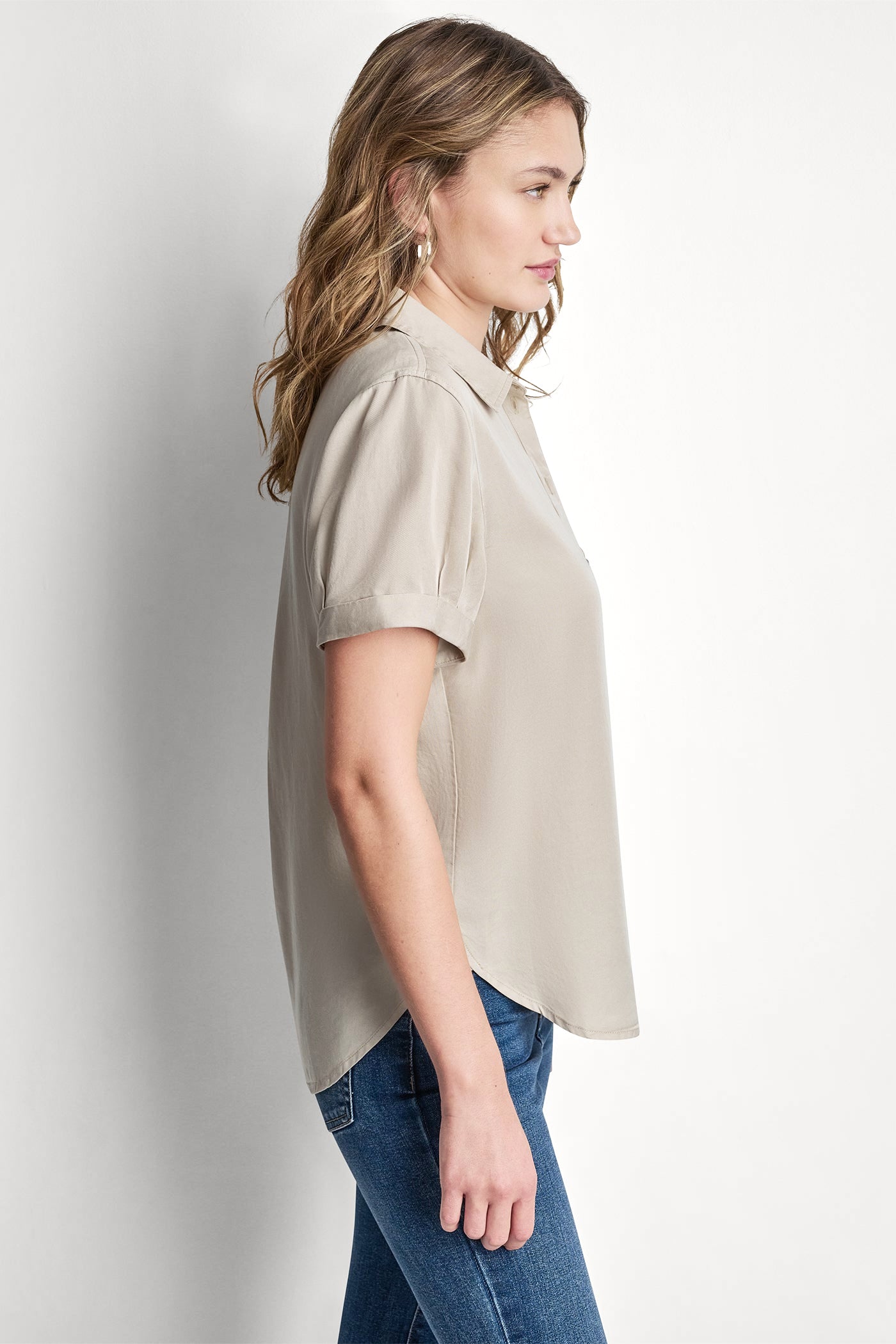 GARMENT DYE BUTTON-FRONT SHIRT - Pebble - 4