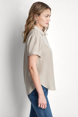 GARMENT DYE BUTTON-FRONT SHIRT - Pebble - 4
