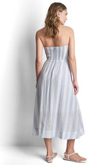 LINEN-BLEND STRAPLESS STRIPE DRESS - Broadway Stripe Frost Blue - 3