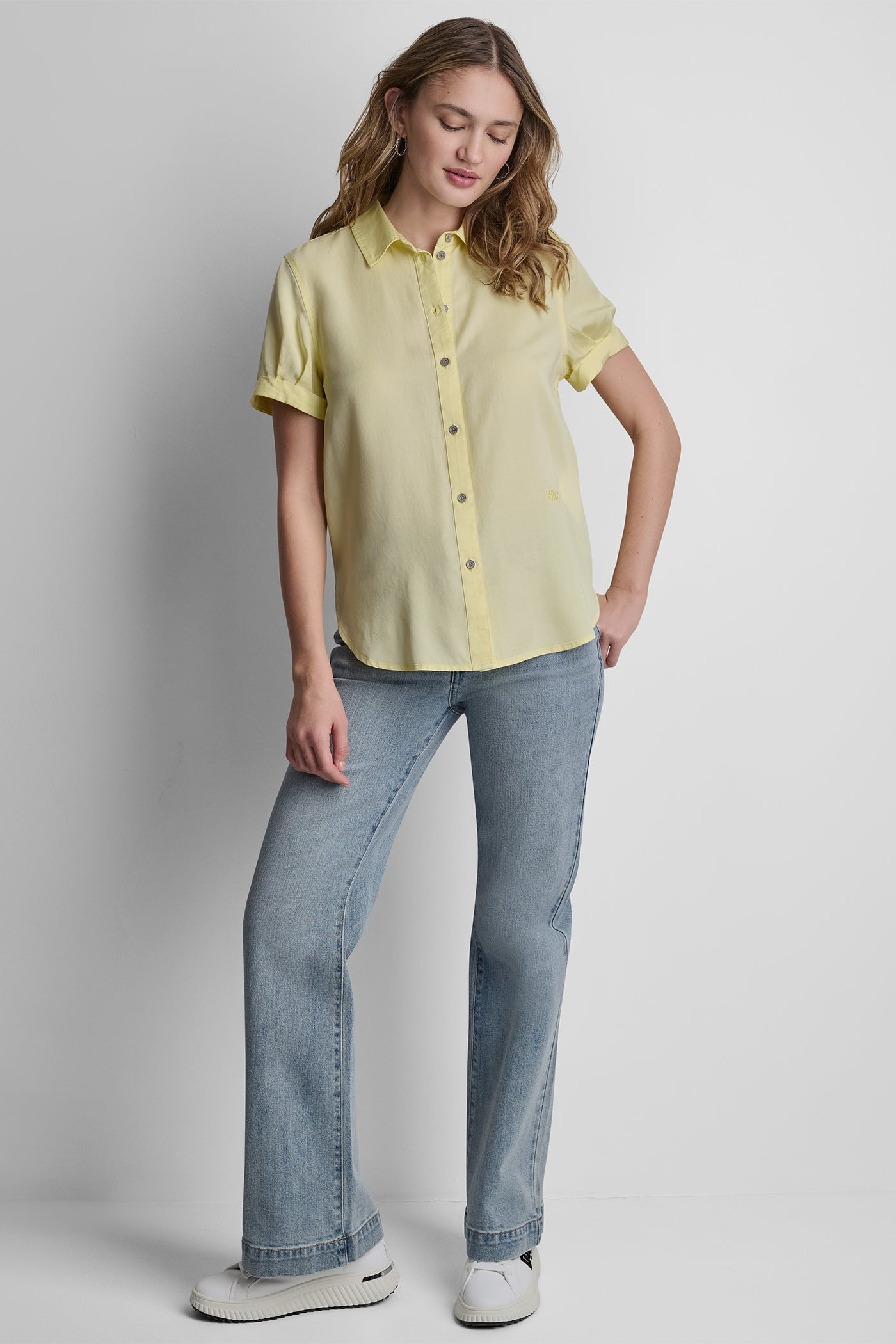 GARMENT DYE BUTTON-FRONT SHIRT - Pastel Yellow - 5