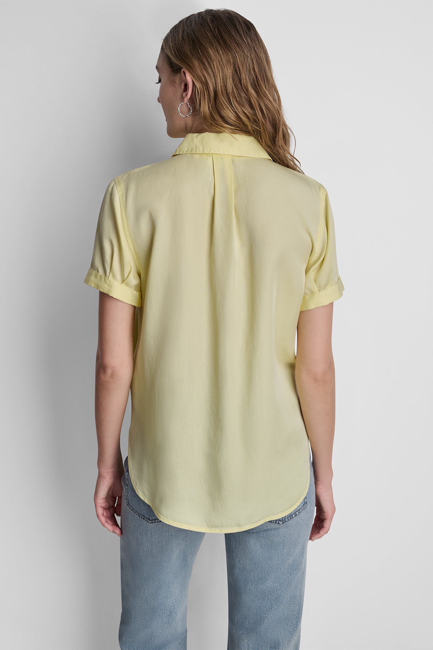 GARMENT DYE BUTTON-FRONT SHIRT - Pastel Yellow - 3