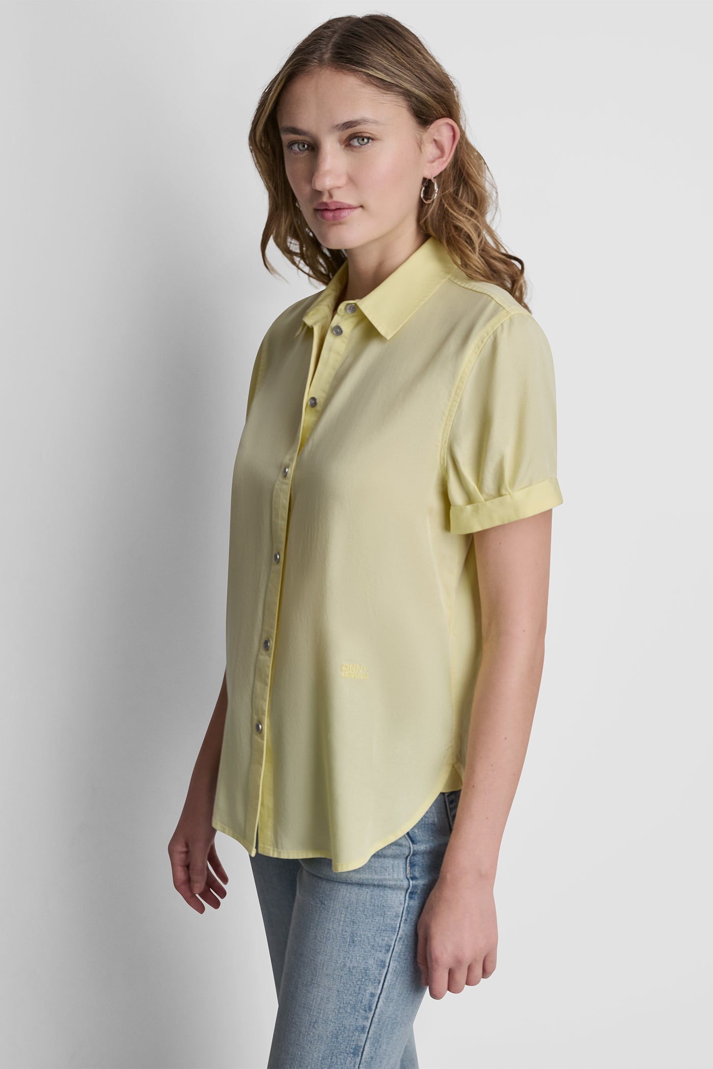 GARMENT DYE BUTTON-FRONT SHIRT - Pastel Yellow - 4