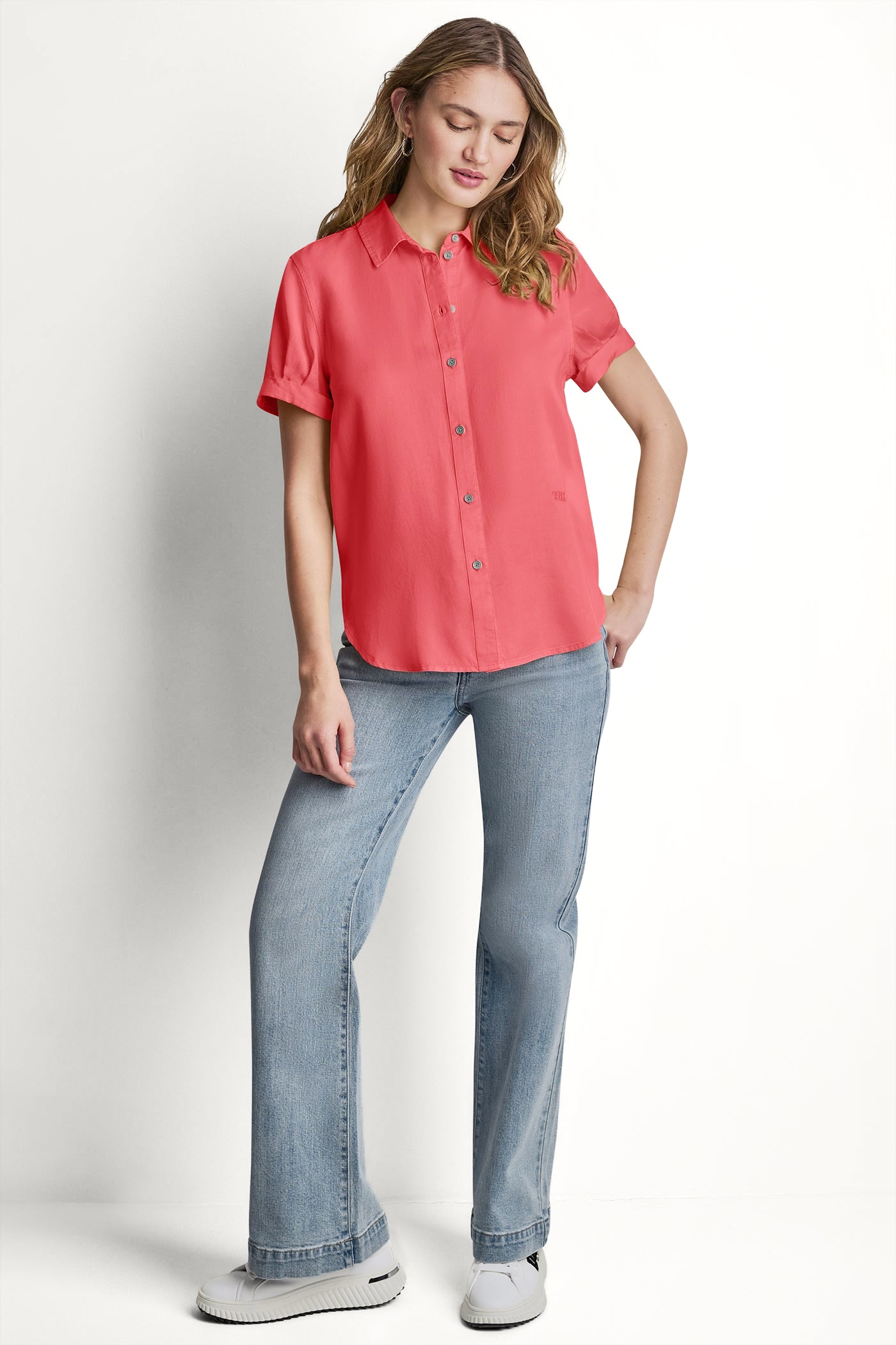GARMENT DYE BUTTON-FRONT SHIRT - Punch - 5
