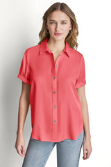 GARMENT DYE BUTTON-FRONT SHIRT - Punch - 2