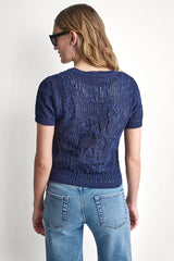 LACE STITCH BUTTON FRONT CARDIGAN - Peacoat - 3