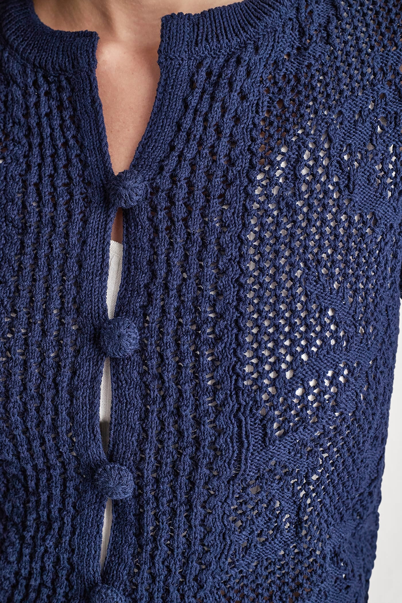 LACE STITCH BUTTON FRONT CARDIGAN - Peacoat - 5