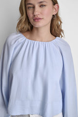 LINEN-BLEND RAGLAN SLEEVE BLOUSE - Frost Blue - 2