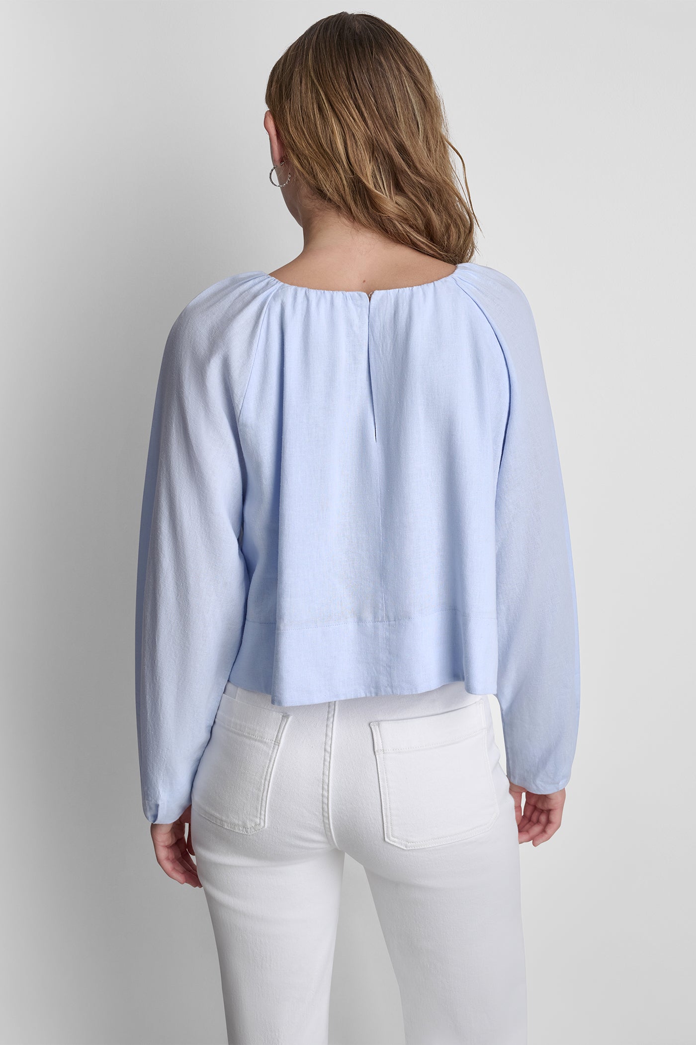 LINEN-BLEND RAGLAN SLEEVE BLOUSE - Frost Blue - 3