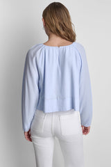 LINEN-BLEND RAGLAN SLEEVE BLOUSE - Frost Blue - 3