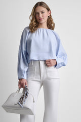 LINEN-BLEND RAGLAN SLEEVE BLOUSE - Frost Blue - 1