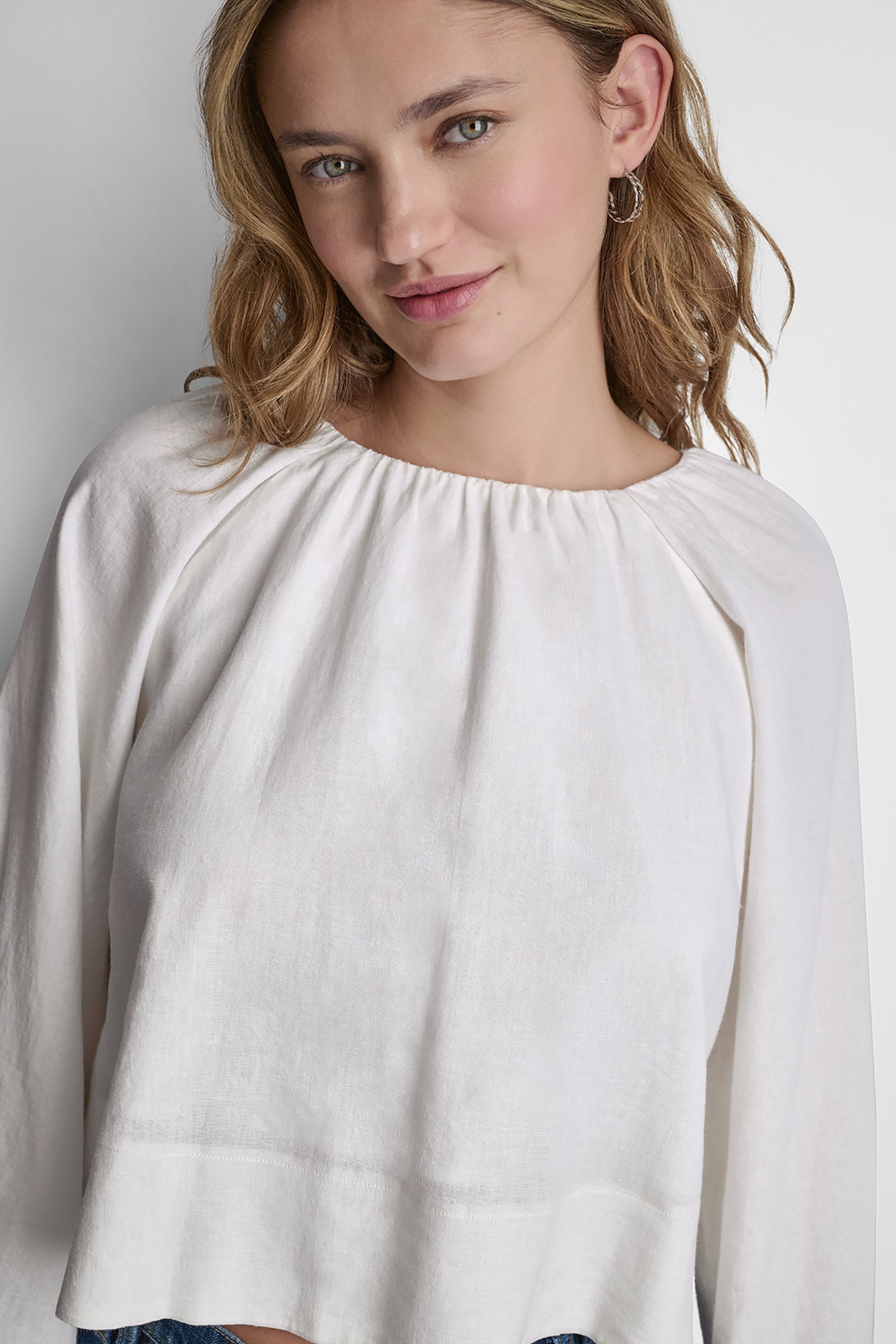 LINEN-BLEND RAGLAN SLEEVE BLOUSE - Ivory - 5
