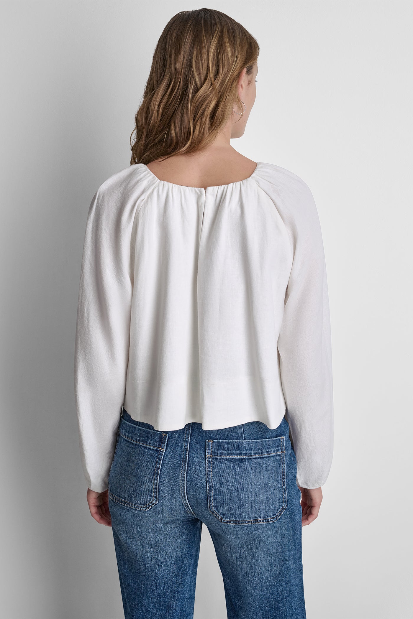 LINEN-BLEND RAGLAN SLEEVE BLOUSE - Ivory - 3