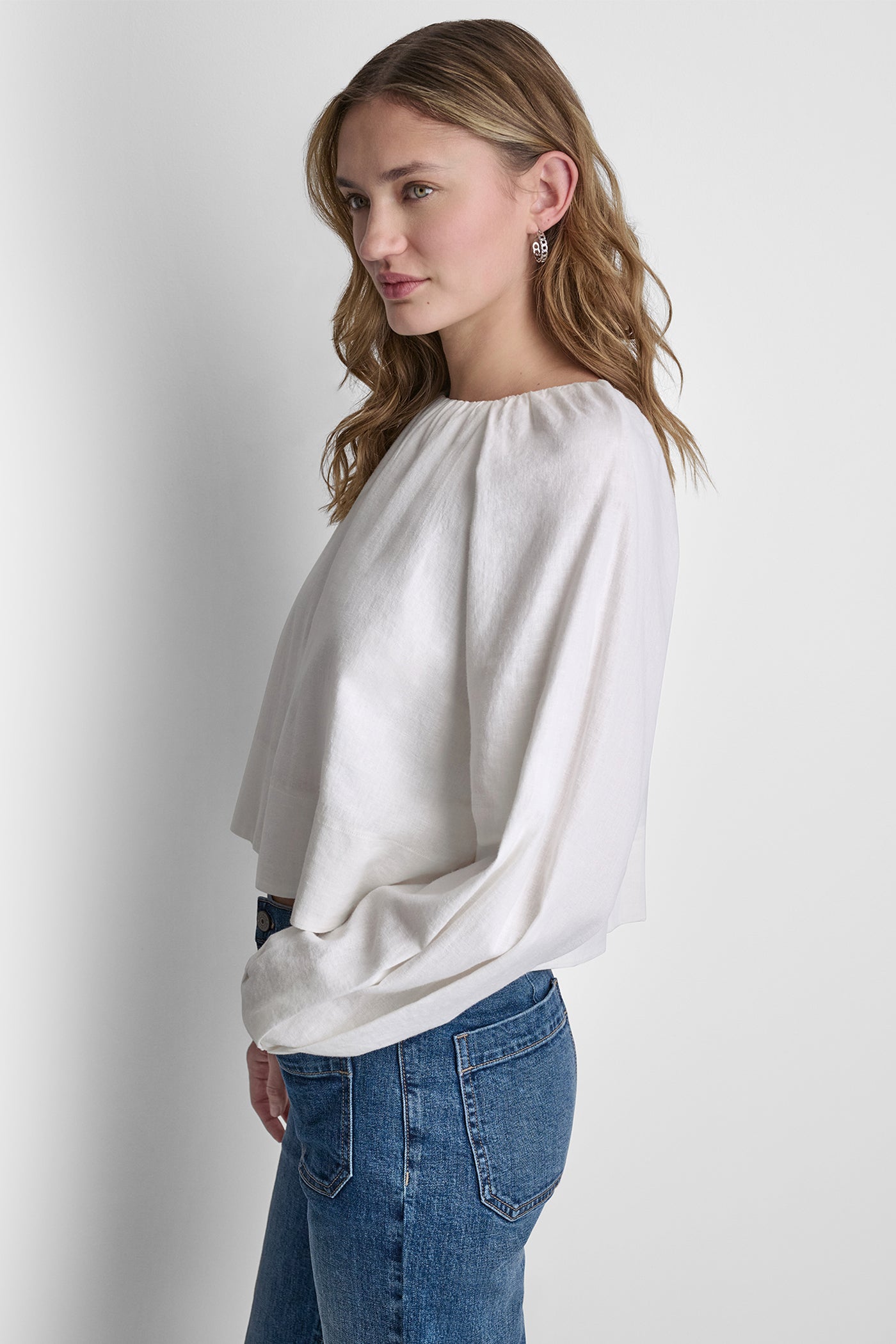 LINEN-BLEND RAGLAN SLEEVE BLOUSE - Ivory - 4