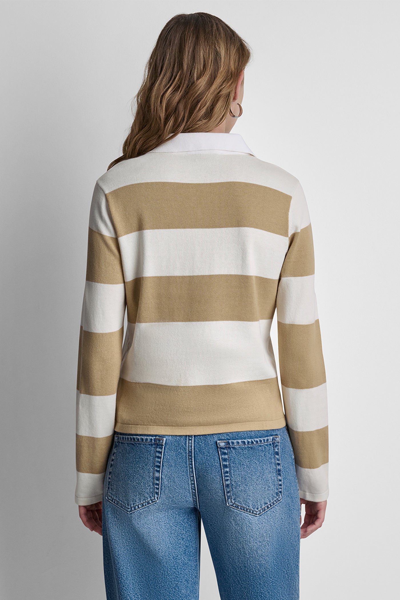 LONG SLEEVE STRIPE POLO SWEATER - Travertine/Eggnog - 3