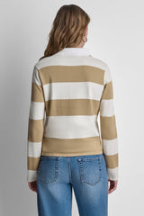 LONG SLEEVE STRIPE POLO SWEATER - Travertine/Eggnog - 3