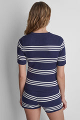 ELBOW SLEEVE STRIPED SWEATER - Peacoat/Ivory - 3