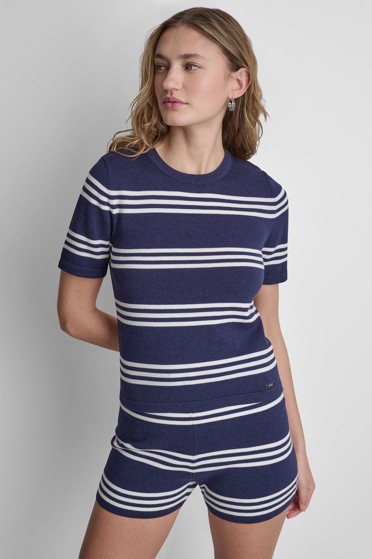 ELBOW SLEEVE STRIPED SWEATER - Peacoat/Ivory - 1