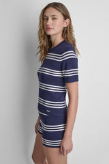 ELBOW SLEEVE STRIPED SWEATER - Peacoat/Ivory - 4