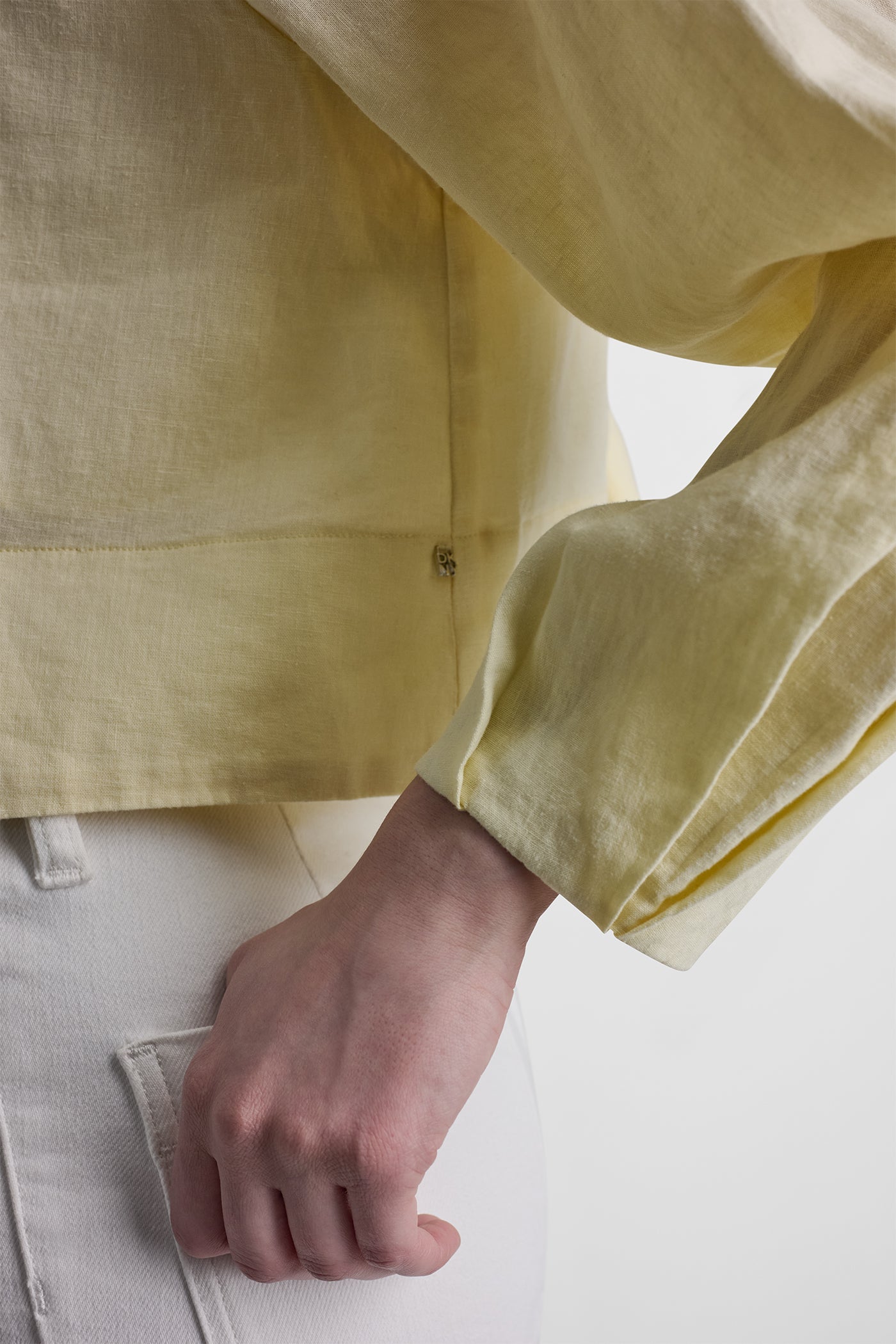 LINEN-BLEND RAGLAN SLEEVE BLOUSE - Pastel Yellow - 5