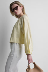 LINEN-BLEND RAGLAN SLEEVE BLOUSE - Pastel Yellow - 4