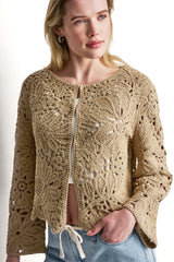 FLORAL CROCHET CARDIGAN WITH SCALLOP HEM - Travertine - 2