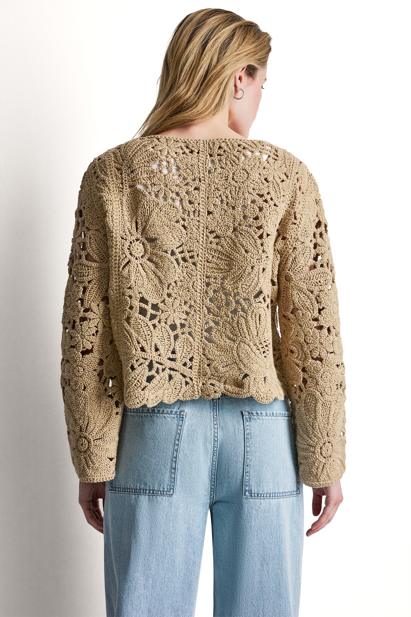 FLORAL CROCHET CARDIGAN WITH SCALLOP HEM - Travertine - 3