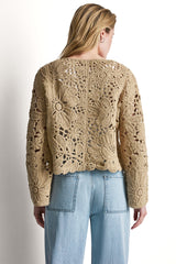 FLORAL CROCHET CARDIGAN WITH SCALLOP HEM - Travertine - 3