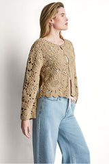 FLORAL CROCHET CARDIGAN WITH SCALLOP HEM - Travertine - 4