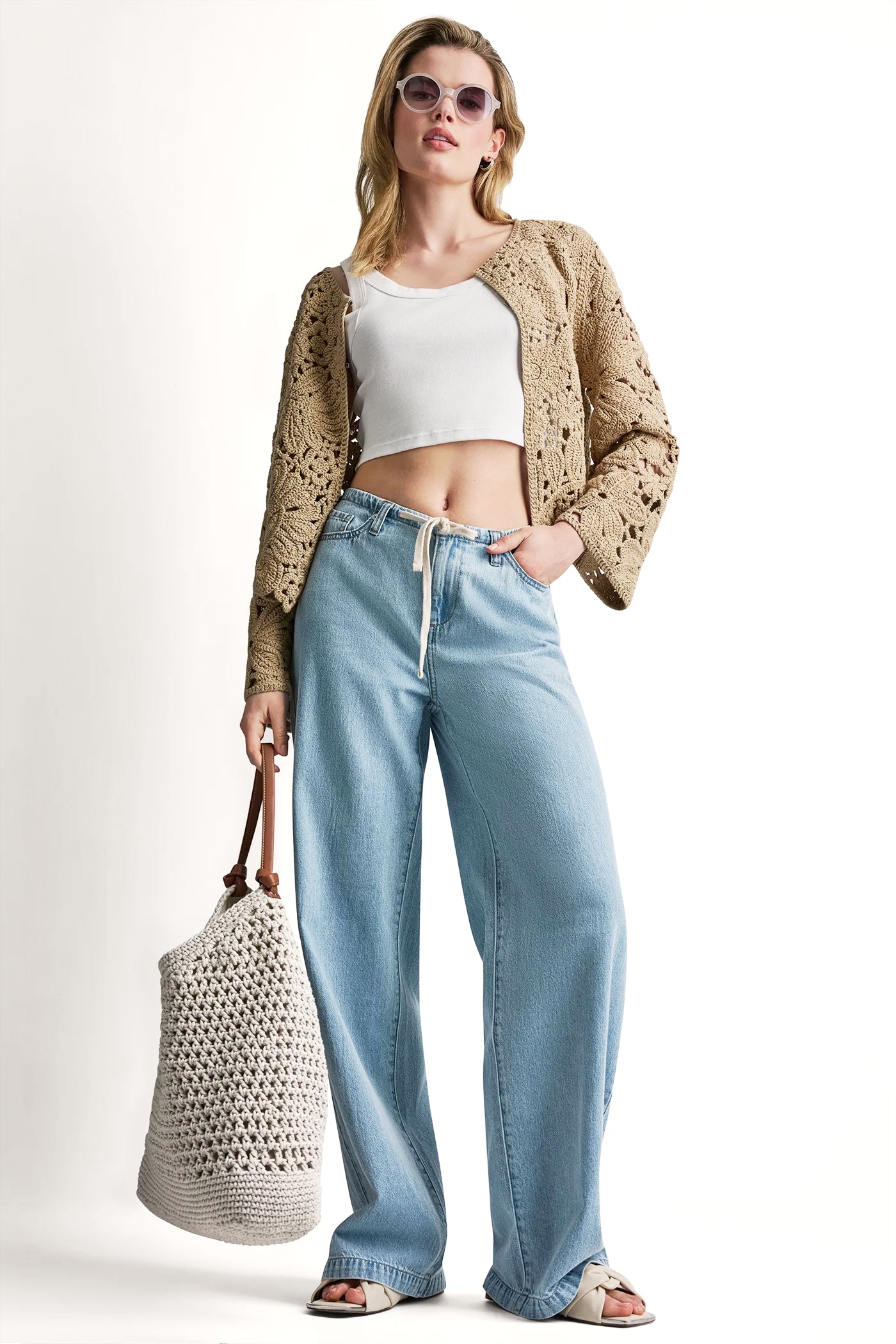 FLORAL CROCHET CARDIGAN WITH SCALLOP HEM - Travertine - 8