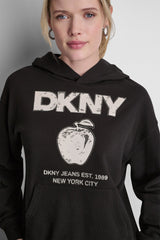 DKNY BIG APPLE RHINESTONE LOGO HOODIE - Black/Eggnog - 2