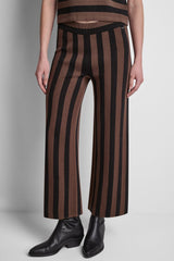 HIGH-RISE STRIPED PULL-ON FLARE PANT - Chestnut/Black - 2