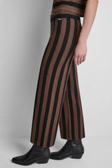 HIGH-RISE STRIPED PULL-ON FLARE PANT - Chestnut/Black - 4