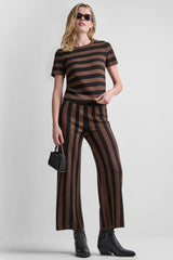 HIGH-RISE STRIPED PULL-ON FLARE PANT - Chestnut/Black - 1