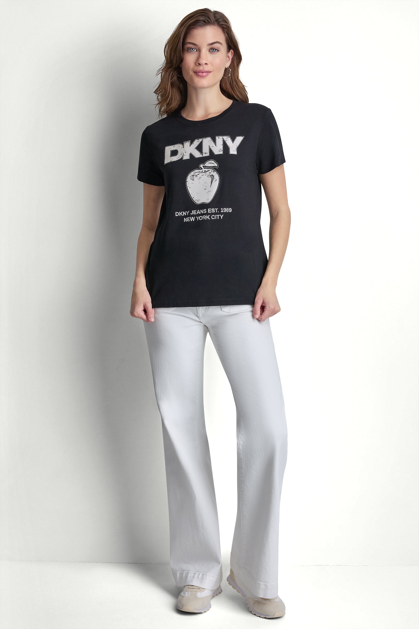 DKNY BIG APPLE RHINESTONE LOGO TEE - Black/Eggnog - 2